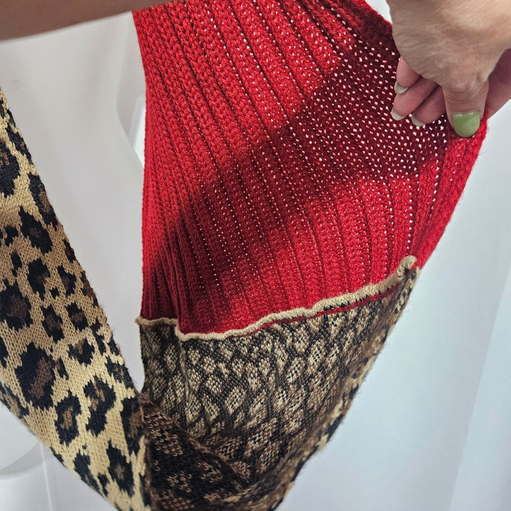 CC Beanie Red Ribbed and Leopard Print Knit Infinity Scarf Women chunky mob wife - Picture 4 of 6
